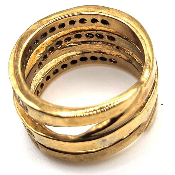 Triple Band Stacked Gold Tone Ring Size 6 Signed - Picture 2 of 5